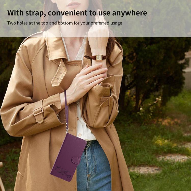 For Galaxy S26 Edge 5G Happy Heart Pattern Magnetic Closure Vegan Leather Phone Case with Wrist Strap(Violet) - Image 10