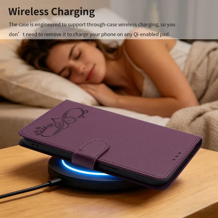 For Galaxy S26 Edge 5G Happy Heart Pattern Magnetic Closure Vegan Leather Phone Case with Wrist Strap(Violet) - Image 11