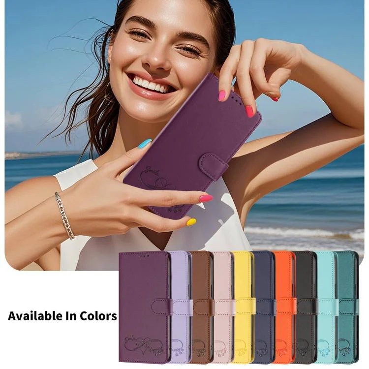 For Galaxy S26 Edge 5G Happy Heart Pattern Magnetic Closure Vegan Leather Phone Case with Wrist Strap(Violet) - Image 12