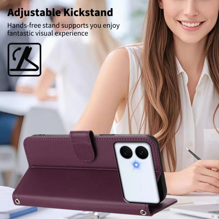 For Galaxy S26 Edge 5G Happy Heart Pattern Magnetic Closure Vegan Leather Phone Case with Wrist Strap(Violet) - Image 3