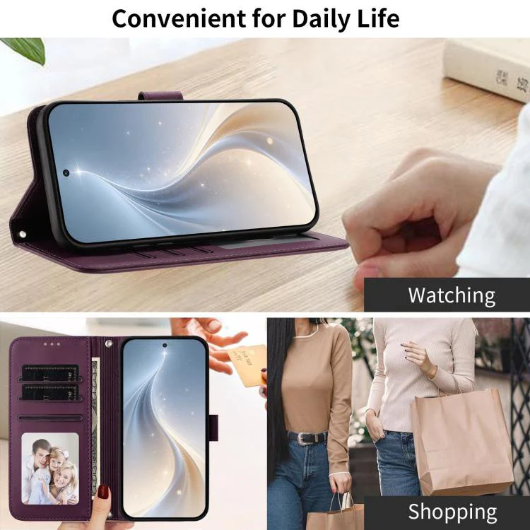 For Galaxy S26 Edge 5G Happy Heart Pattern Magnetic Closure Vegan Leather Phone Case with Wrist Strap(Violet) - Image 5