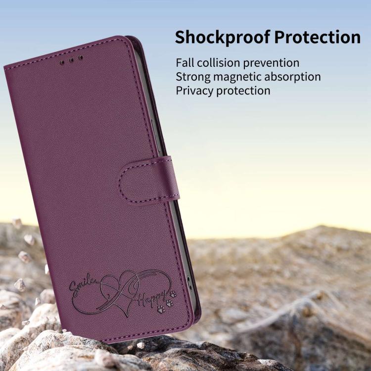 For Galaxy S26 Edge 5G Happy Heart Pattern Magnetic Closure Vegan Leather Phone Case with Wrist Strap(Violet) - Image 6