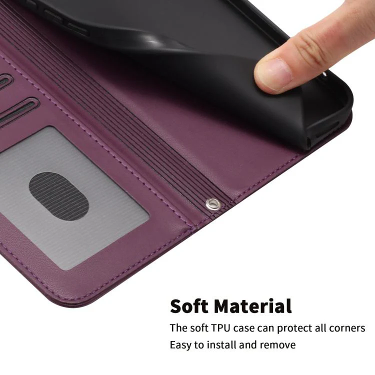 For Galaxy S26 Edge 5G Happy Heart Pattern Magnetic Closure Vegan Leather Phone Case with Wrist Strap(Violet) - Image 7