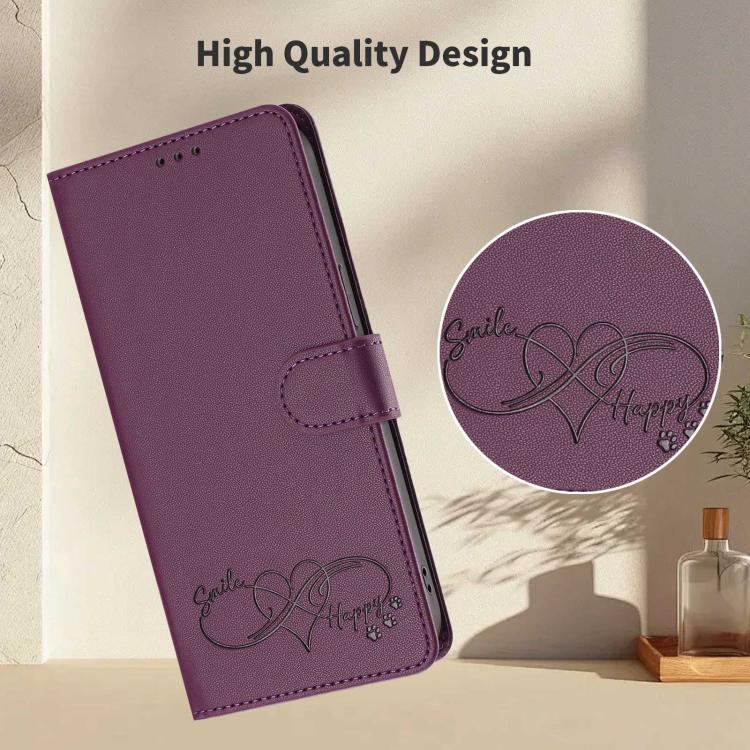 For Galaxy S26 Edge 5G Happy Heart Pattern Magnetic Closure Vegan Leather Phone Case with Wrist Strap(Violet) - Image 8