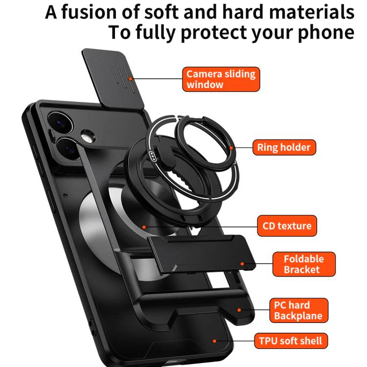 For Galaxy S26 Edge 5G Lens Sliding Window Multifunctional Magnetic Shockproof Phone Case(Red) - Image 3