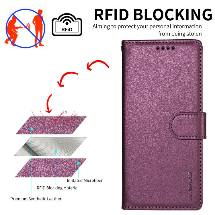 For Galaxy S26 FE 5G BETOPNICE Pearlescent RFID Vegan Leather Phone Case with Strap(Purple) - Image 6