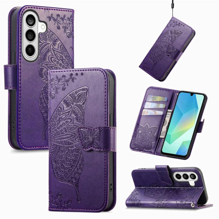 For Galaxy S26 FE 5G Butterfly Love Flower Embossed Leather Phone Case(Dark Purple)