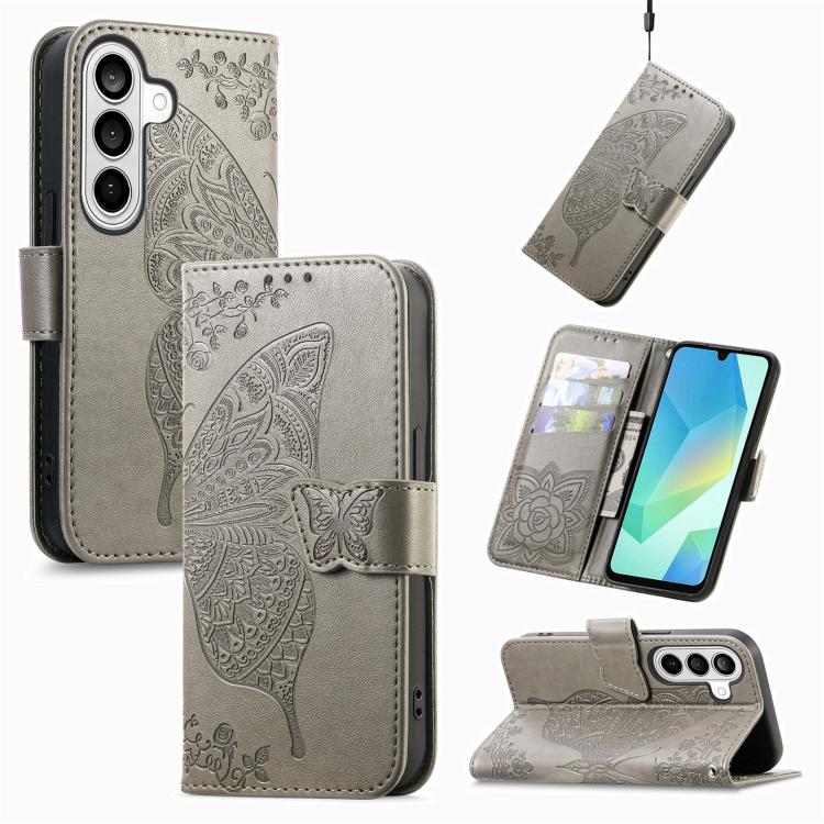 For Galaxy S26 FE 5G Butterfly Love Flower Embossed Leather Phone Case(Gray)