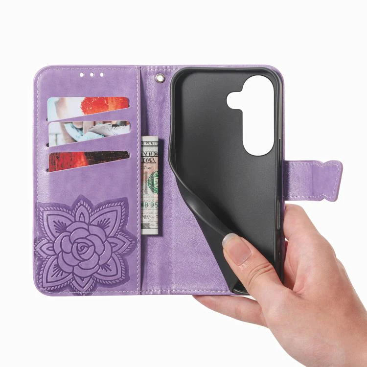 For Galaxy S26 FE 5G Butterfly Love Flower Embossed Leather Phone Case(Light Purple) - Image 4