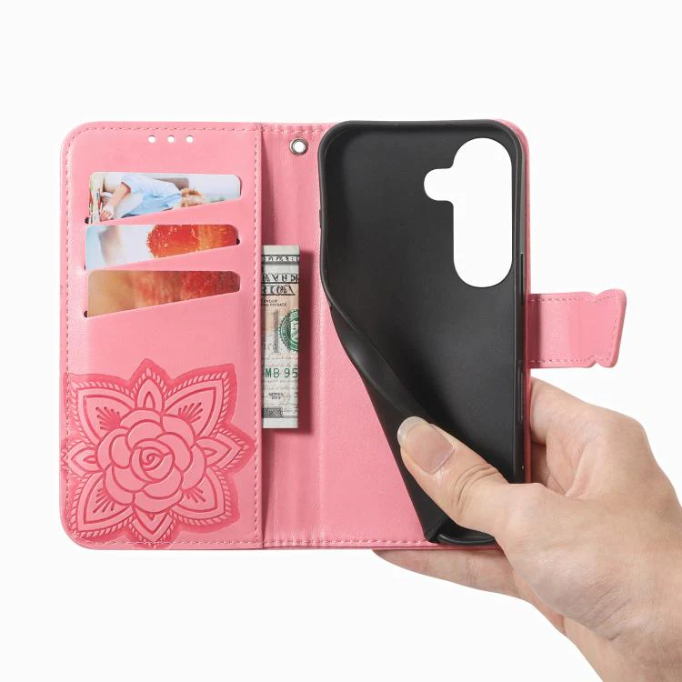 For Galaxy S26 FE 5G Butterfly Love Flower Embossed Leather Phone Case(Pink) - Image 4