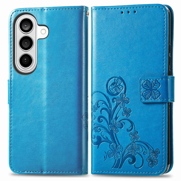 For Galaxy S26 FE 5G Four-leaf Clasp Embossed Buckle Leather Phone Case(Blue) - Image 2
