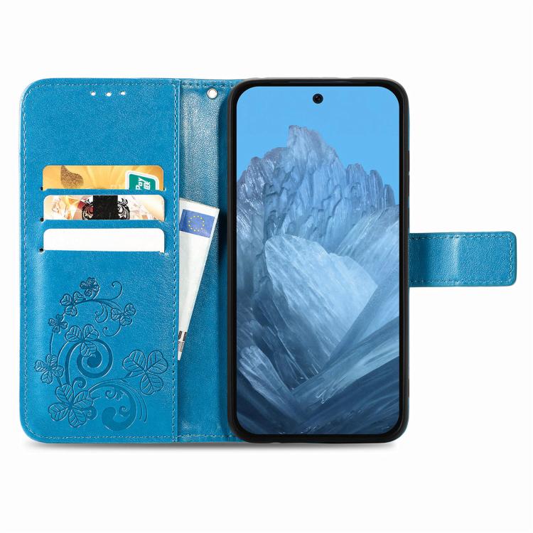 For Galaxy S26 FE 5G Four-leaf Clasp Embossed Buckle Leather Phone Case(Blue) - Image 3