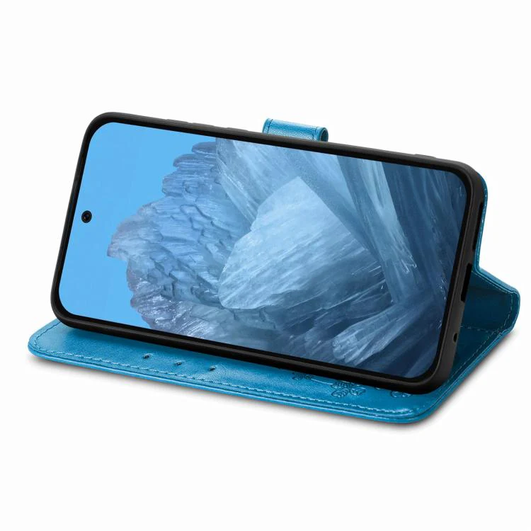 For Galaxy S26 FE 5G Four-leaf Clasp Embossed Buckle Leather Phone Case(Blue) - Image 4