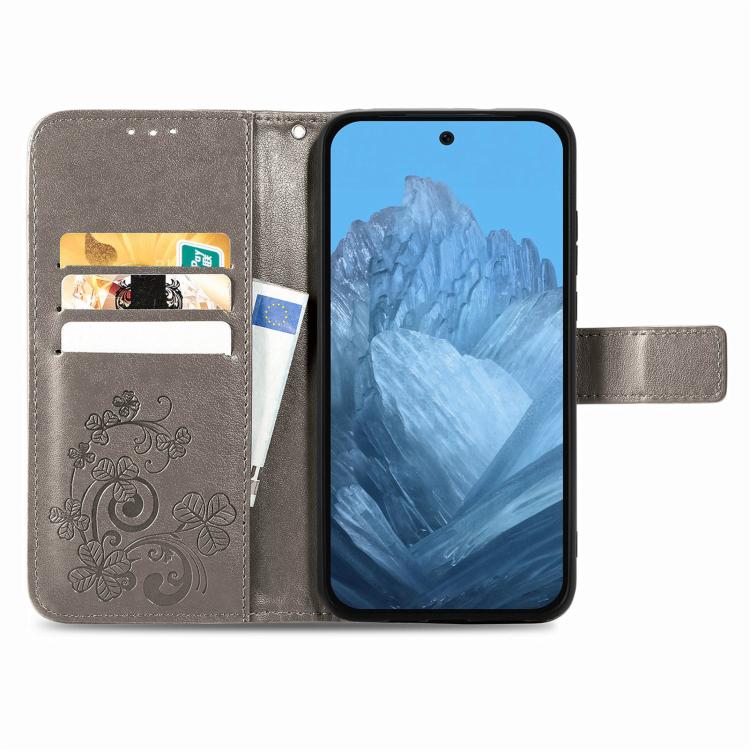 For Galaxy S26 FE 5G Four-leaf Clasp Embossed Buckle Leather Phone Case(Gray) - Image 3