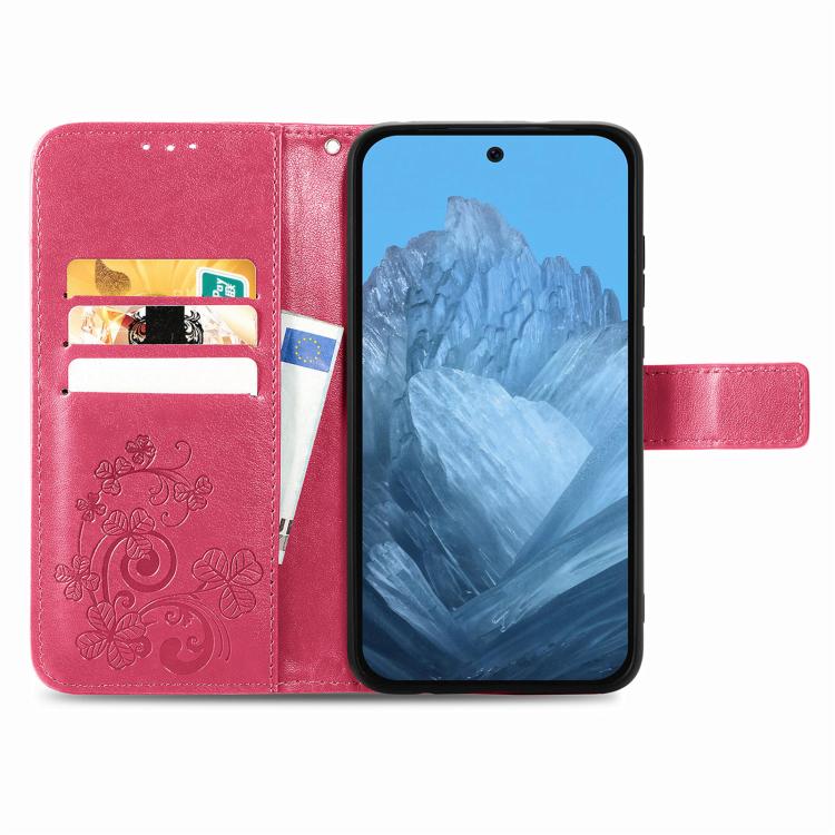 For Galaxy S26 FE 5G Four-leaf Clasp Embossed Buckle Leather Phone Case(Magenta) - Image 3