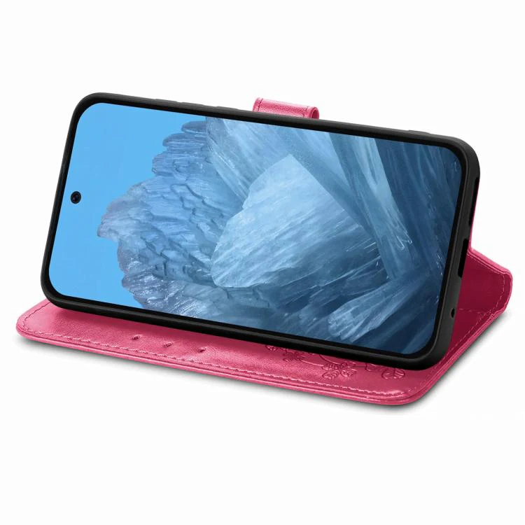 For Galaxy S26 FE 5G Four-leaf Clasp Embossed Buckle Leather Phone Case(Magenta) - Image 4