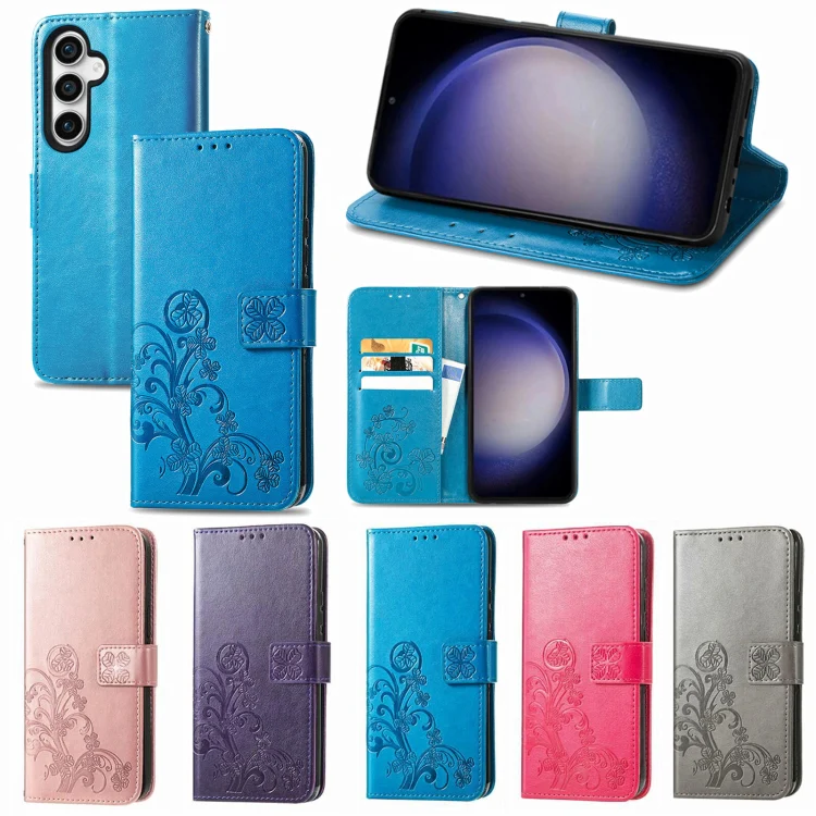 For Galaxy S26 FE 5G Four-leaf Clasp Embossed Buckle Leather Phone Case(Magenta) - Image 5