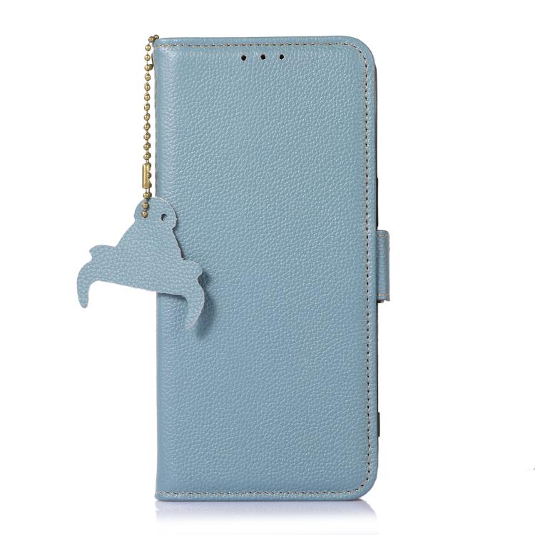 For Galaxy S26 FE 5G Genuine Leather Mino Magnetic RFID Leather Phone Case(Ice Blue) - Image 2