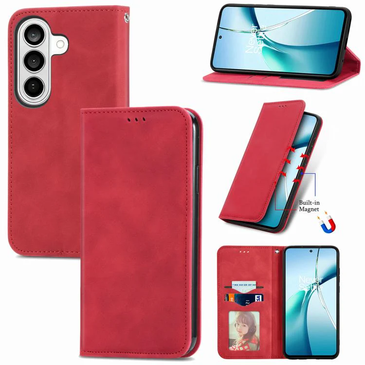 For Galaxy S26 FE 5G Retro Skin Feel Magnetic Leather Phone Case(Red)