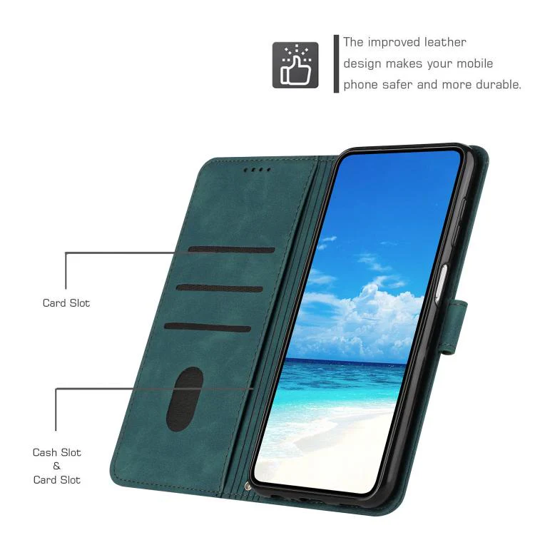 For Galaxy S26 FE 5G Skin Feel Heart Embossed Leather Phone Case with Long Lanyard(Green) - Image 4