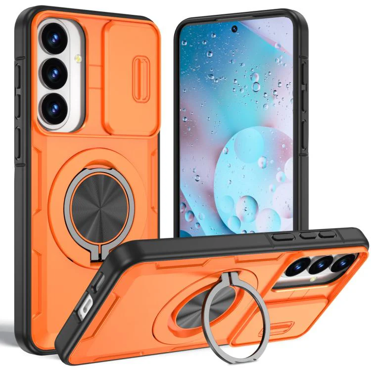 For Galaxy S26+ / S25+ / S24+ 5G Camshield Rotation Holder MagSafe Phone Case(Orange)