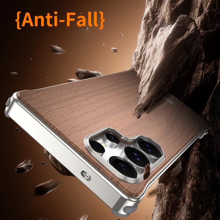 For Galaxy S26 Ultra 5G J TRIBE Metal Frameless Wood Texture MagSafe Phone Case(Walnut) - Image 4