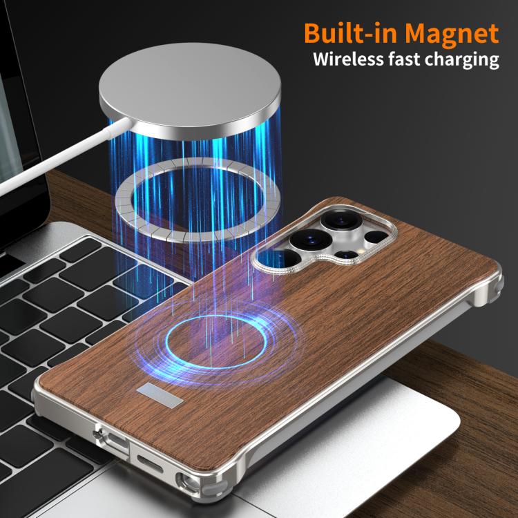 For Galaxy S26 Ultra 5G J TRIBE Metal Frameless Wood Texture MagSafe Phone Case(Walnut) - Image 6