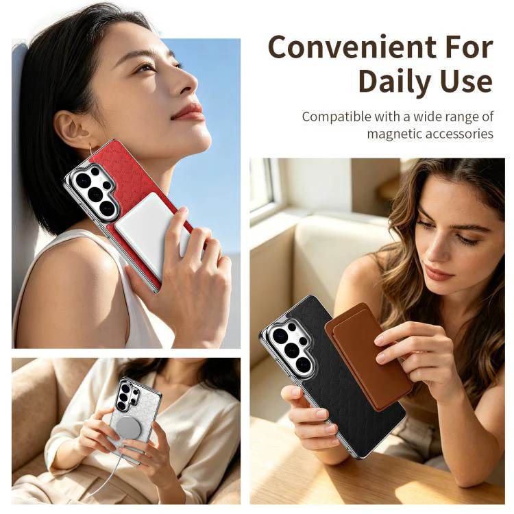 For Galaxy S26 Ultra 5G Rhombus Texture Magnetic Vegan Leather Phone Case(Red) - Image 7