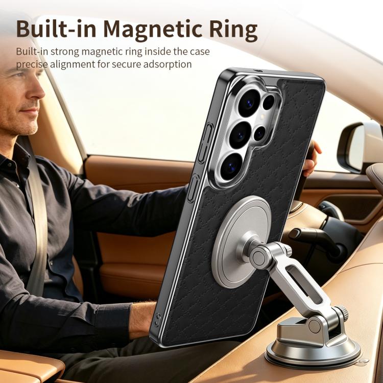 For Galaxy S26 Ultra 5G Rhombus Texture Magnetic Vegan Leather Phone Case(White) - Image 6