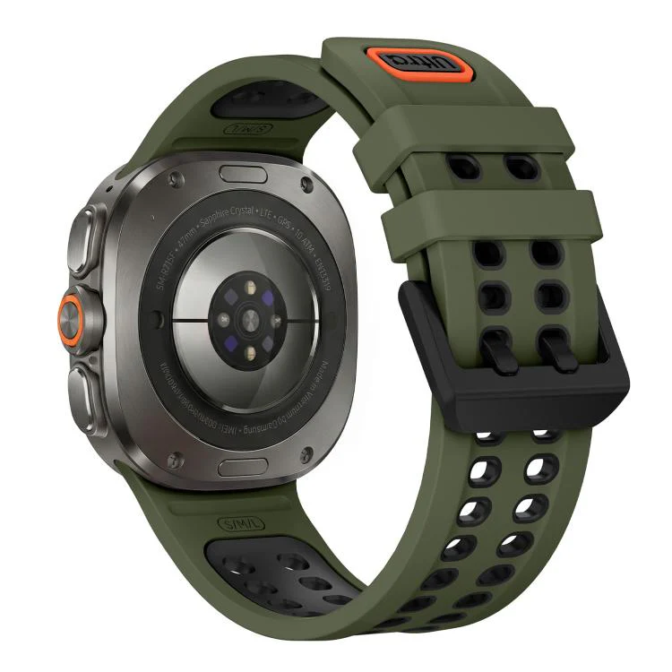 For Galaxy Watch Ultra 2025 / Ultra 47mm Two Color Double-Row Pin Buckle Silicone Watch Band(Army Green Black) - Image 2