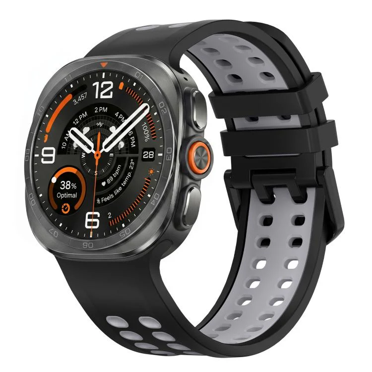 For Galaxy Watch Ultra 2025 / Ultra 47mm Two Color Double-Row Pin Buckle Silicone Watch Band(Black Gray)