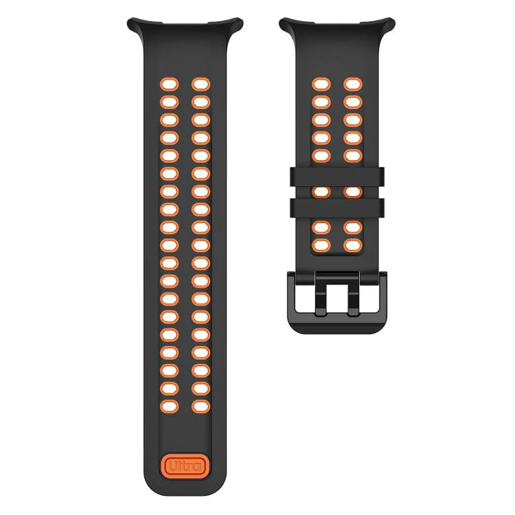 For Galaxy Watch Ultra 2025 / Ultra 47mm Two Color Double-Row Pin Buckle Silicone Watch Band(Black Orange) - Image 4