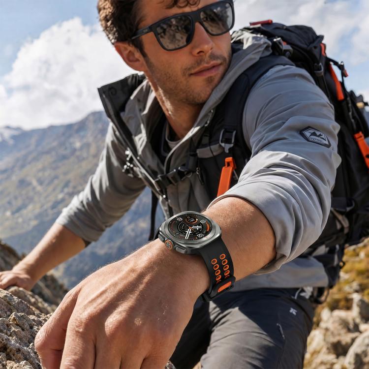 For Galaxy Watch Ultra 2025 / Ultra 47mm Two Color Double-Row Pin Buckle Silicone Watch Band(Black Orange) - Image 5