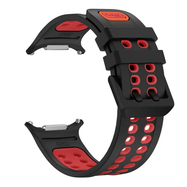 For Galaxy Watch Ultra 2025 / Ultra 47mm Two Color Double-Row Pin Buckle Silicone Watch Band(Black Red) - Image 3