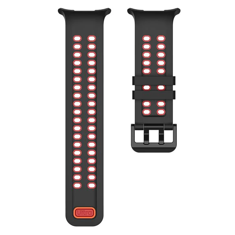 For Galaxy Watch Ultra 2025 / Ultra 47mm Two Color Double-Row Pin Buckle Silicone Watch Band(Black Red) - Image 4