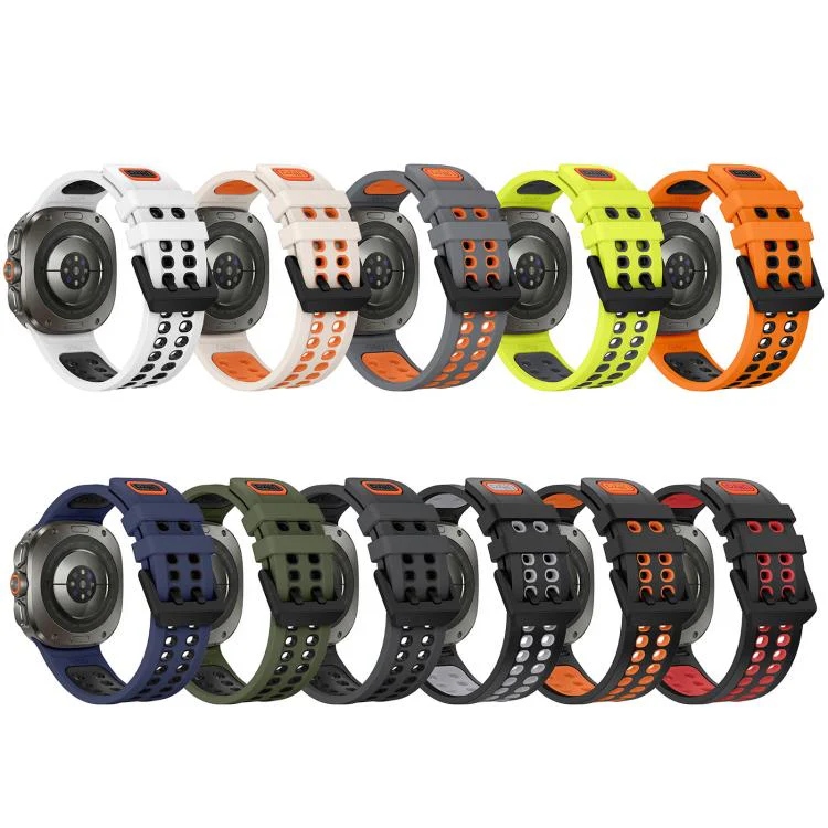 For Galaxy Watch Ultra 2025 / Ultra 47mm Two Color Double-Row Pin Buckle Silicone Watch Band(Coal Black) - Image 7