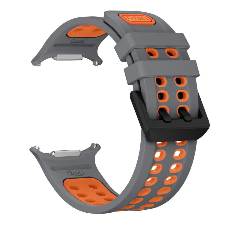For Galaxy Watch Ultra 2025 / Ultra 47mm Two Color Double-Row Pin Buckle Silicone Watch Band(Gray Orange) - Image 3
