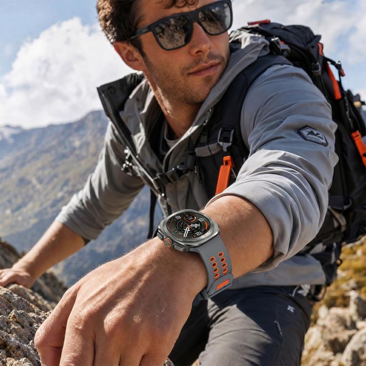 For Galaxy Watch Ultra 2025 / Ultra 47mm Two Color Double-Row Pin Buckle Silicone Watch Band(Gray Orange) - Image 5