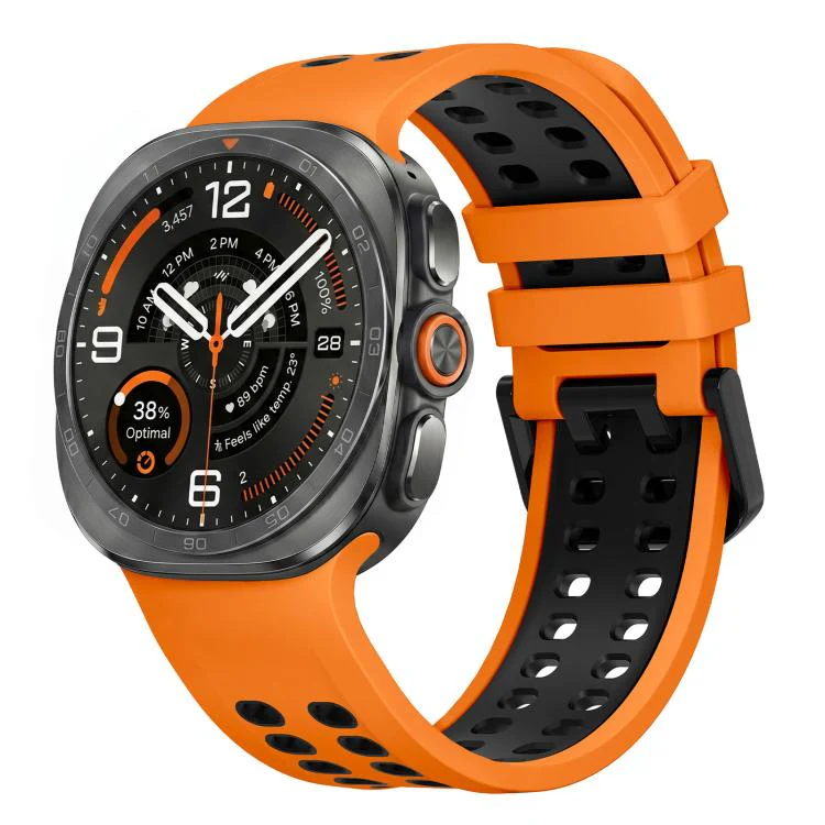 For Galaxy Watch Ultra 2025 / Ultra 47mm Two Color Double-Row Pin Buckle Silicone Watch Band(Orange Black)