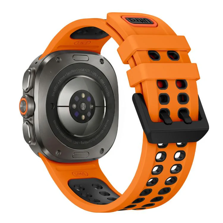 For Galaxy Watch Ultra 2025 / Ultra 47mm Two Color Double-Row Pin Buckle Silicone Watch Band(Orange Black) - Image 2