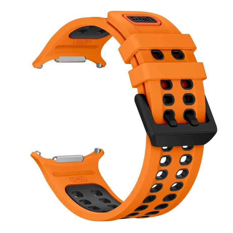 For Galaxy Watch Ultra 2025 / Ultra 47mm Two Color Double-Row Pin Buckle Silicone Watch Band(Orange Black) - Image 3