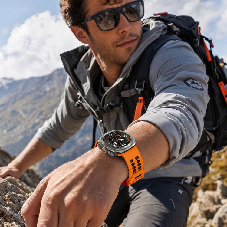 For Galaxy Watch Ultra 2025 / Ultra 47mm Two Color Double-Row Pin Buckle Silicone Watch Band(Orange Black) - Image 5