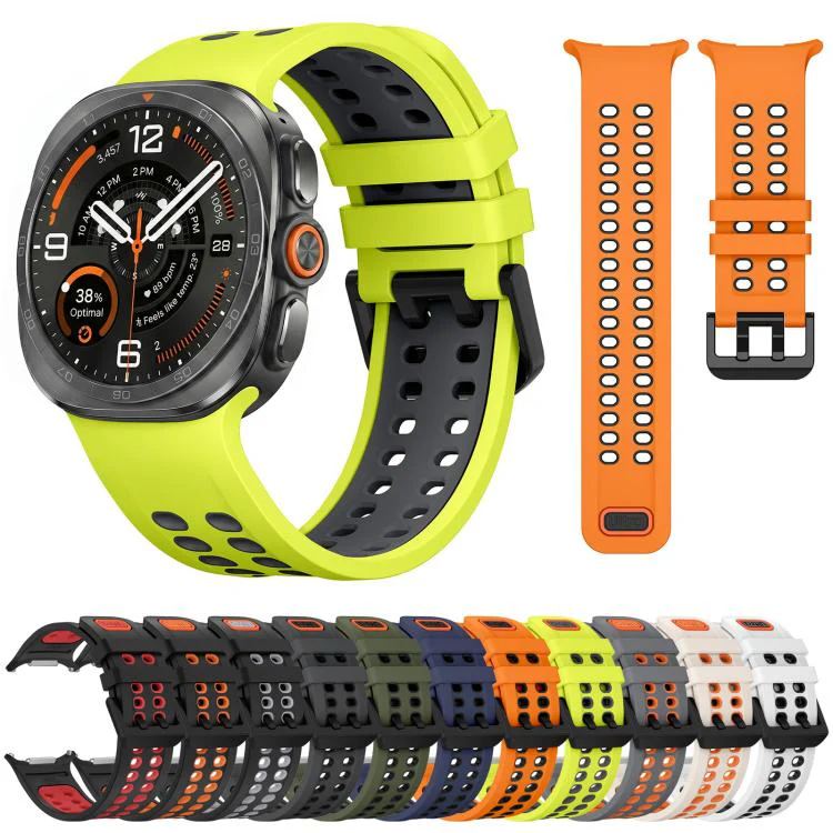For Galaxy Watch Ultra 2025 / Ultra 47mm Two Color Double-Row Pin Buckle Silicone Watch Band(Orange Black) - Image 6