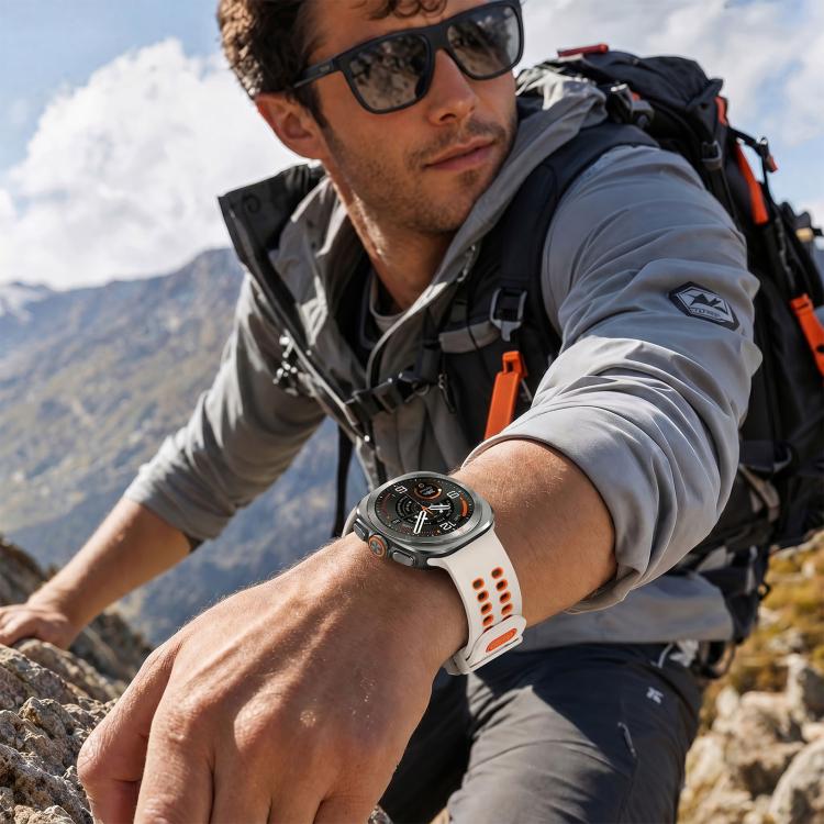 For Galaxy Watch Ultra 2025 / Ultra 47mm Two Color Double-Row Pin Buckle Silicone Watch Band(Starlight Orange) - Image 5