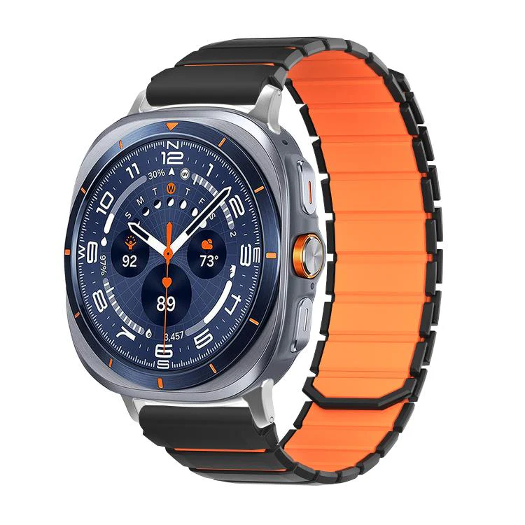 For Galaxy Watch Ultra 2026-2024 Two Color Magnetic Silicone Watch Band(Black Orange)