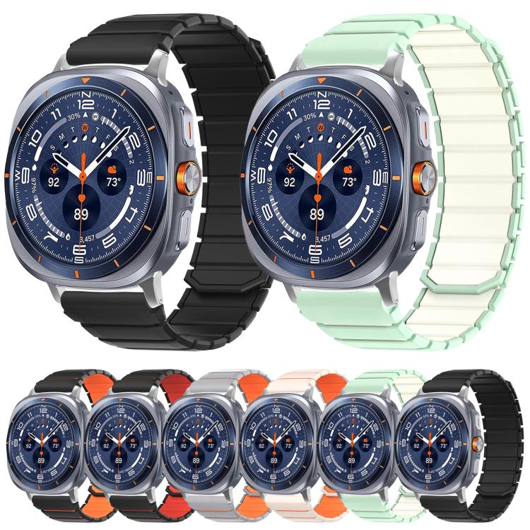 For Galaxy Watch Ultra 2026-2024 Two Color Magnetic Silicone Watch Band(Black Orange) - Image 2