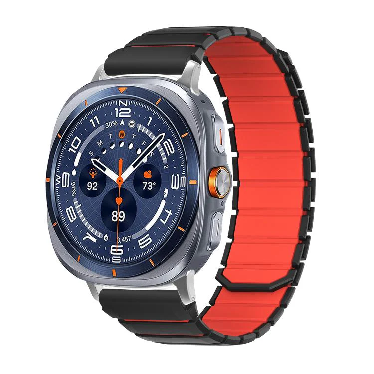 For Galaxy Watch Ultra 2026-2024 Two Color Magnetic Silicone Watch Band(Black Red)