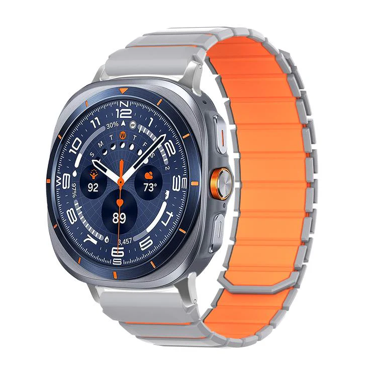 For Galaxy Watch Ultra 2026-2024 Two Color Magnetic Silicone Watch Band(Gray Orange)