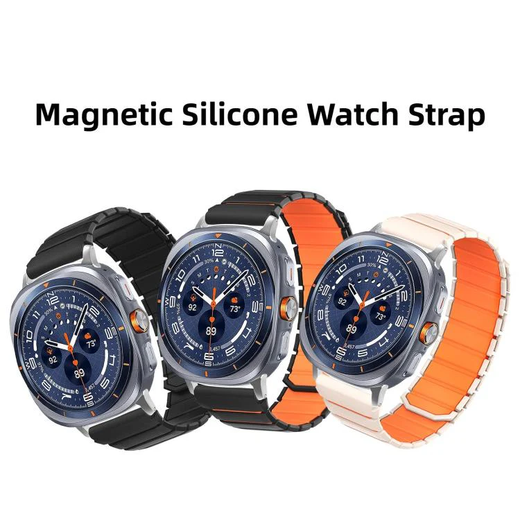 For Galaxy Watch Ultra 2026-2024 Two Color Magnetic Silicone Watch Band(Gray Orange) - Image 3