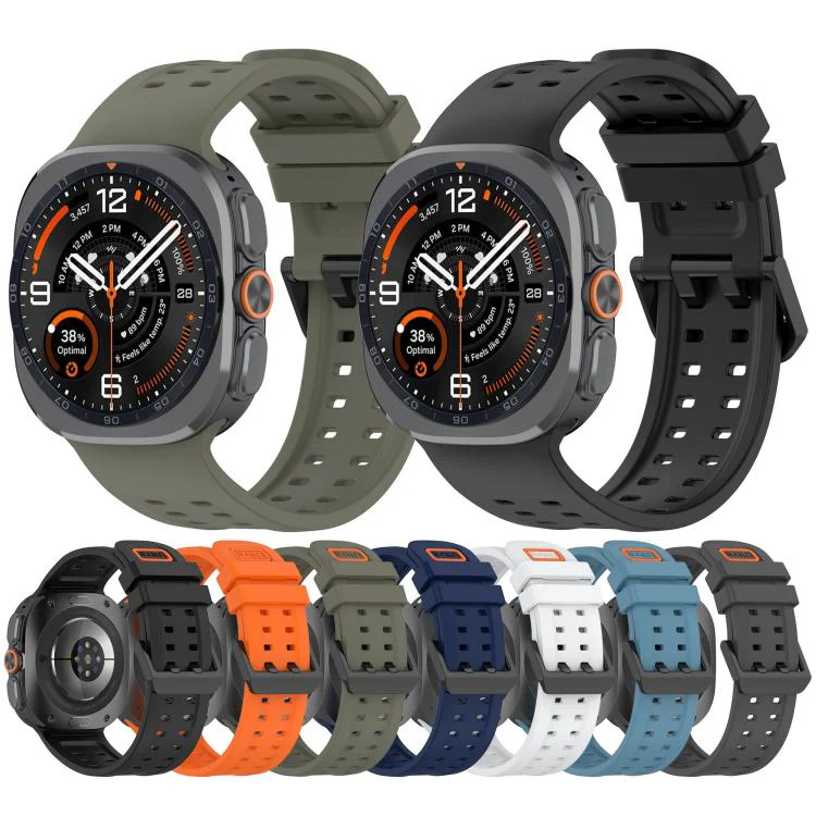 For Galaxy Watch Ultra 47mm / Ultra 2025 Double-Row Pin Buckle Silicone Watch Band(Black) - Image 3